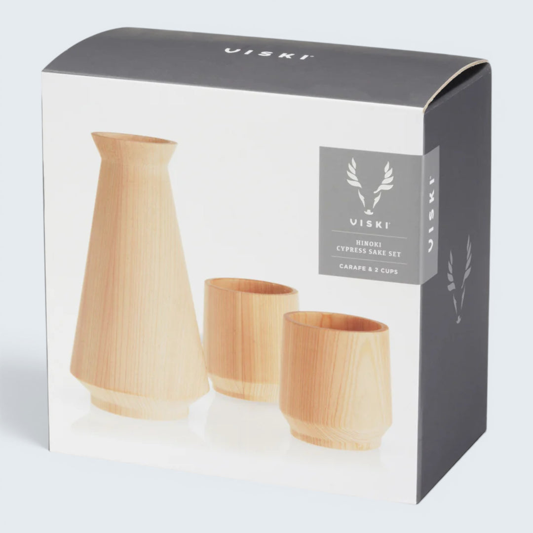 Viski Hinoki Cypress Sake Set (2 Cups 1 Carafe)