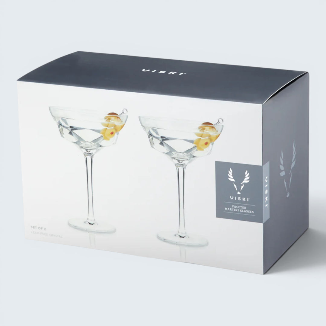 Viski Faceted Crystal Martini 2pk Glasses