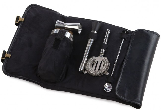 Oak & Olive - Cocktail Bar Tool Roll Up Black 0