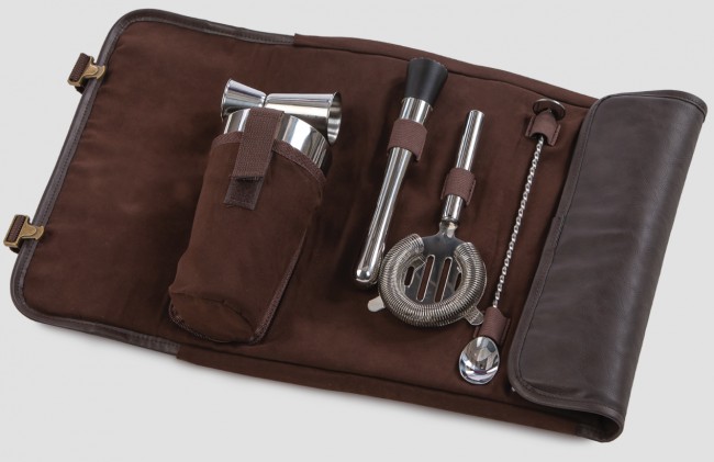 Oak & Olive - Cocktail Bar Tool Roll Up Brown 0