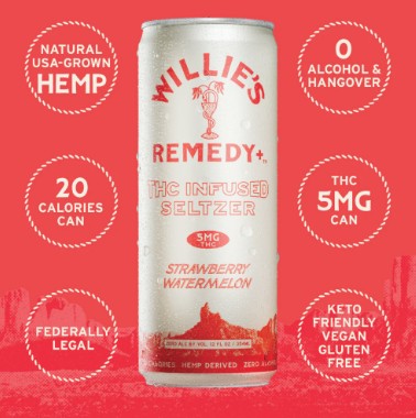 Willie's Remedy - Strawberry Watermelon 5mg THC 12oz 4 Pack Cans 0